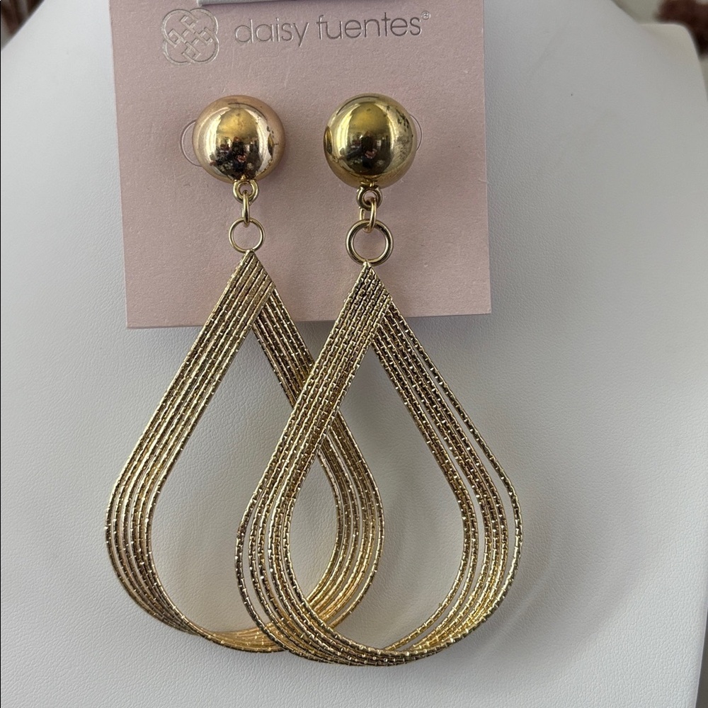 Daisy Fuentes Teardrop multi row swirls goldtone post earrings